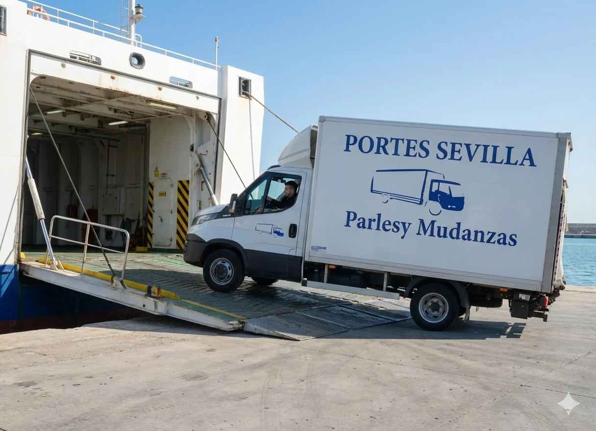 Camión embarcando en ferry hacia Ibiza