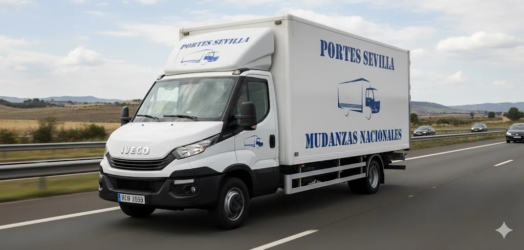 Mudanzas Nacionales Portes Sevilla - Camión de mudanzas en carretera nacional